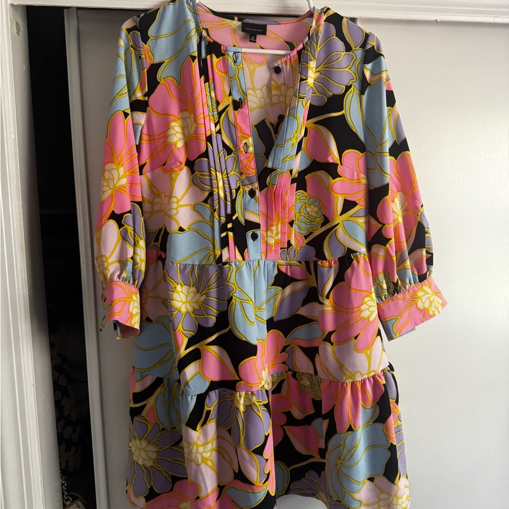 Who What Wear Floral Colorful Button-Down Dress
